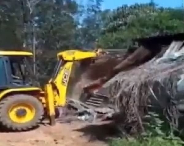 Kerala man demolishes neighbour's shop with JCB in Malayalam movie style