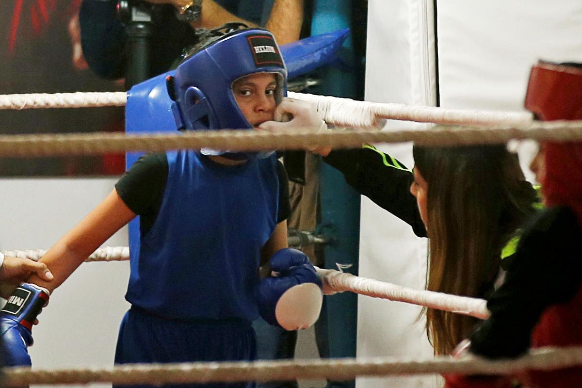 Girls storm the boxing ring in Gaza gym