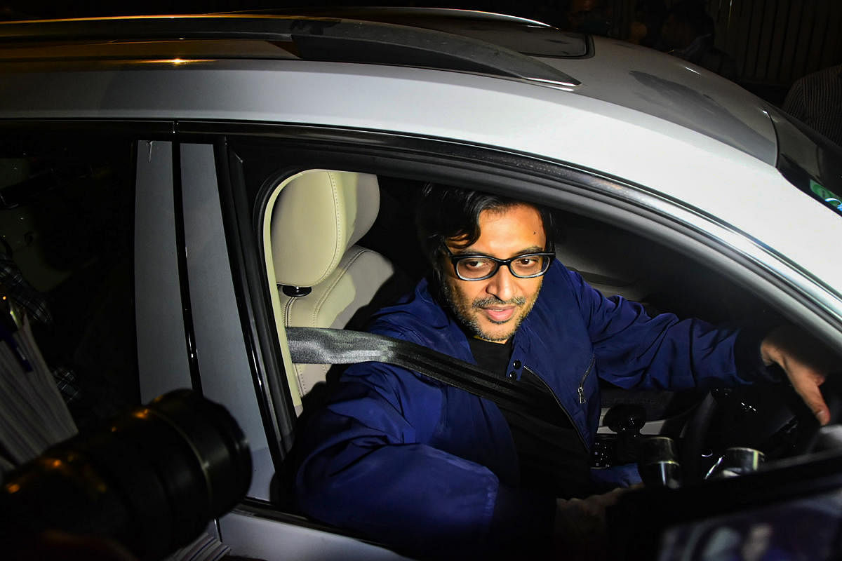 Republic TV Editor-In-Chief Arnab Goswami after being released from Taloja Central Jail on interim bail in the 2018 abetment to suicide case, in Mumbai. Credit: PTI Photo