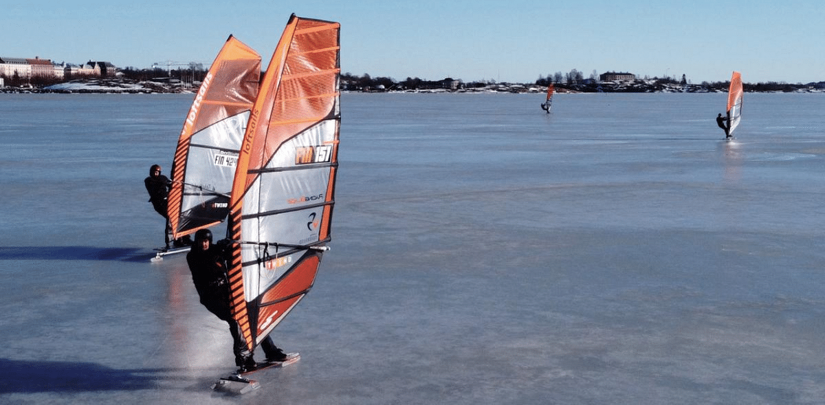Ice surfers carve up Finland's frozen sea