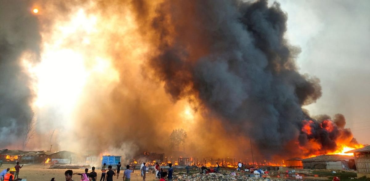 Seven feared dead, thousands flee huge blaze at Rohingya camp in Bangladesh