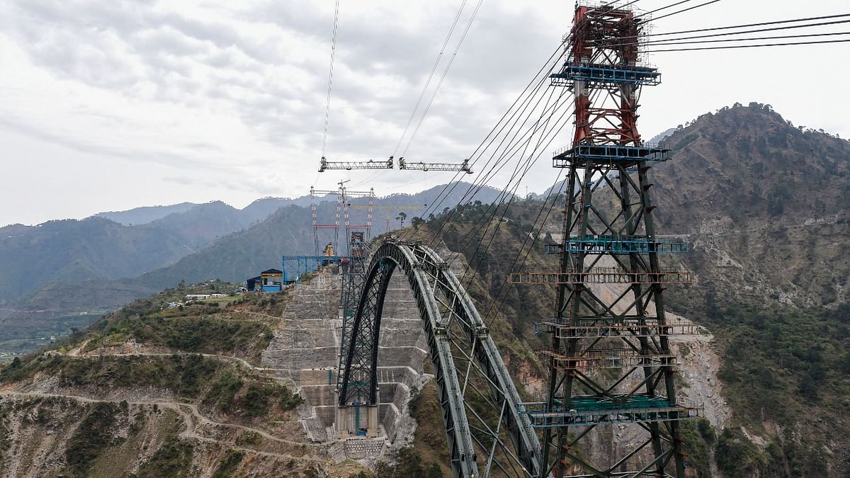 Arch of world's highest railway bridge on Chenab river in J&K completed