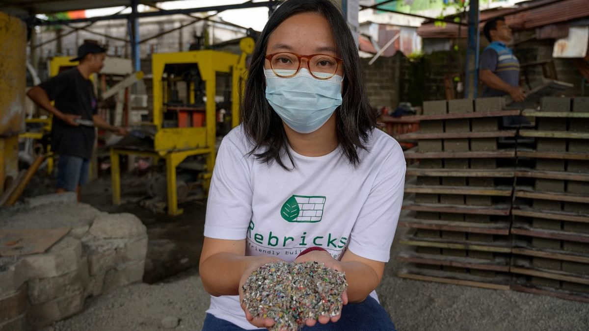 Indonesian women take on plastic waste brick by brick