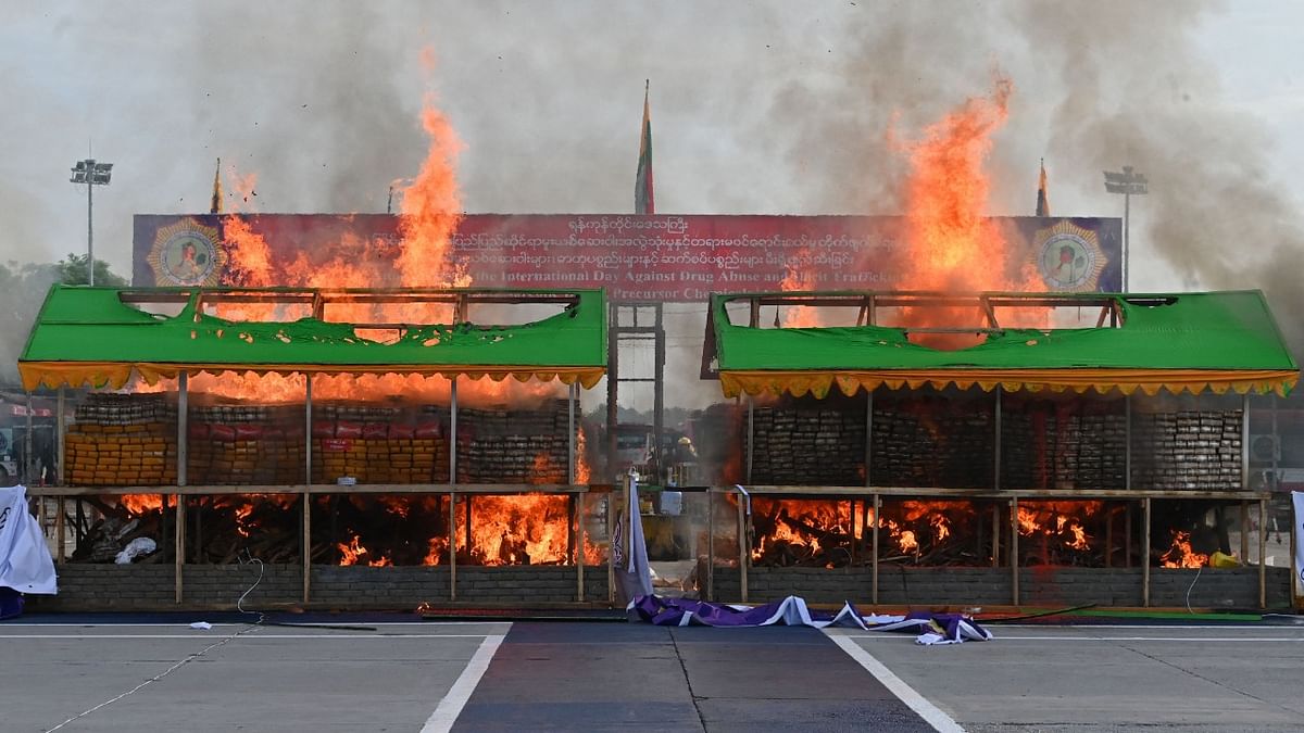 Myanmar torches over half-billion dollar drugs stash