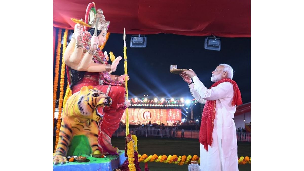 Prime Minister Narendra Modi greets people on Navratri