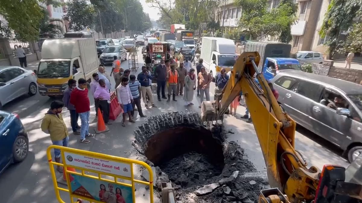 Portion of Bengaluru's JC Road caves in forming 8-feet-deep hole