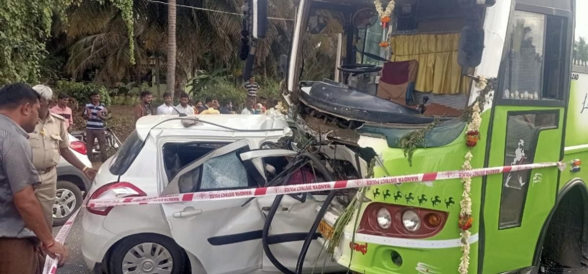 Three killed in car-minibus collision in Nagamangala