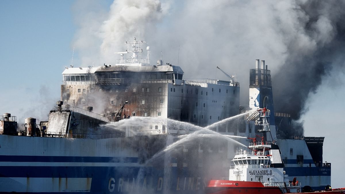 12 missing as Greece ferry fire burns on
