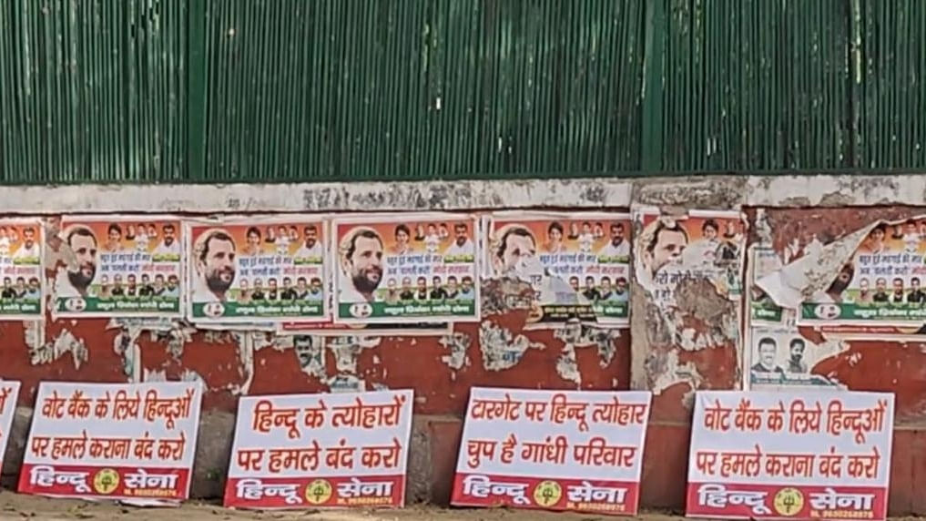 Hindu Sena members put up inflammatory posters outside Congress HQ
