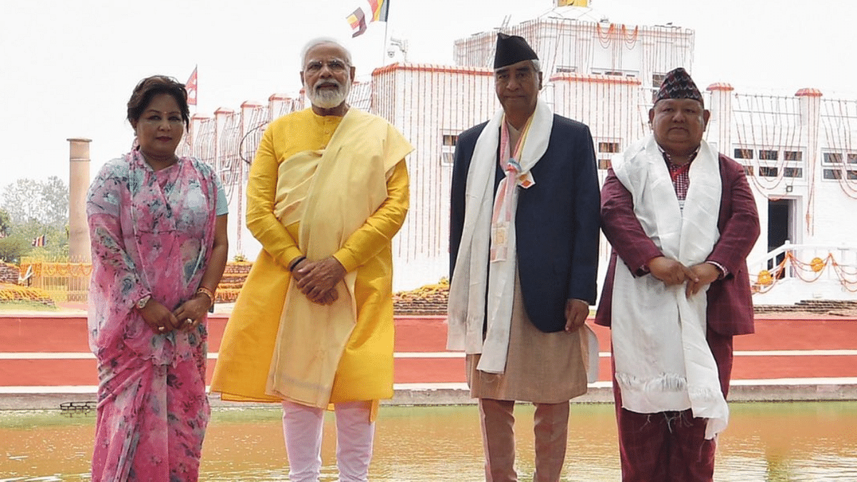 PM Modi holds bilateral talks with his Nepalese counterpart Sher Bahadur Deuba in Lumbini