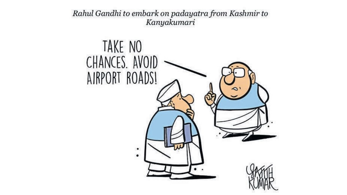 DH Toon | Avoid Airport roads during Rahul Gandhi's padayatra!