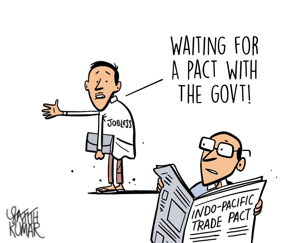 DH Toon | As India cements trade pacts, jobless await turn