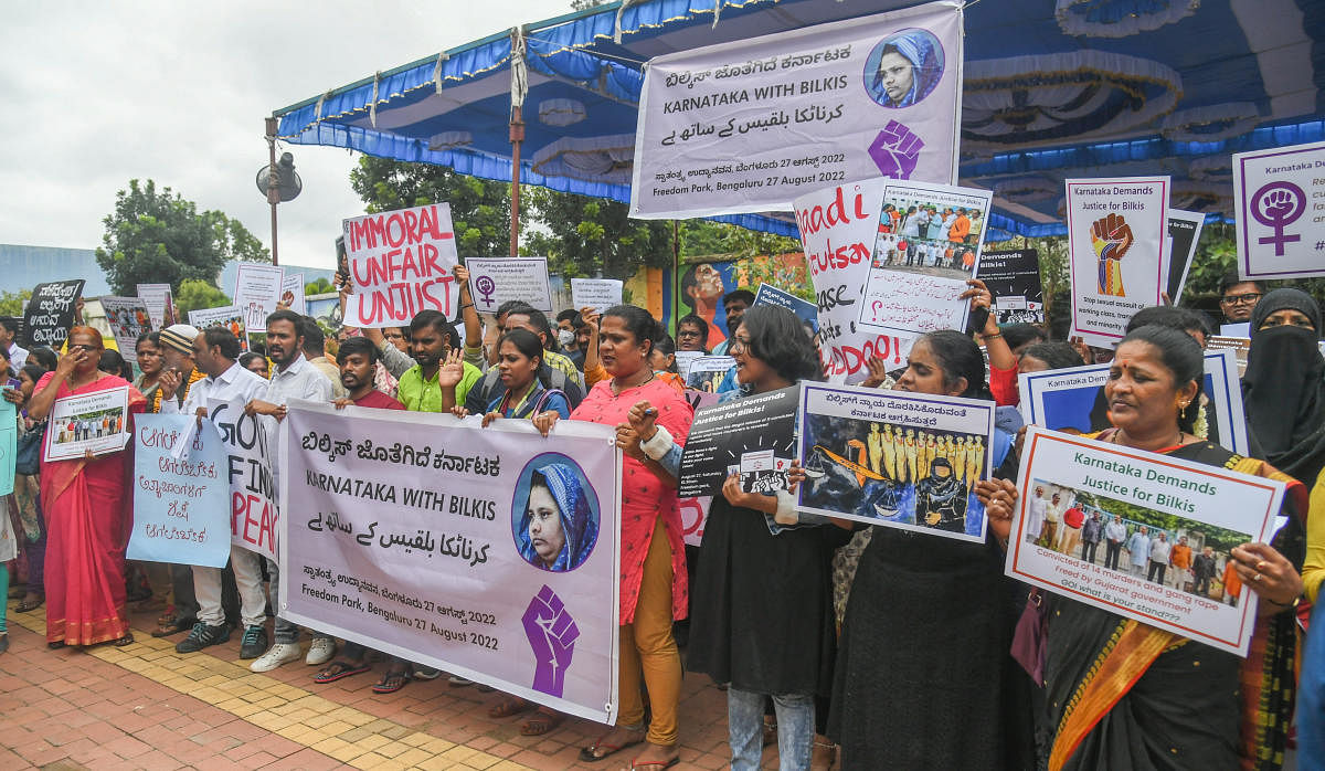 Protesters at Freedom Park demand justice for Bilkis Bano