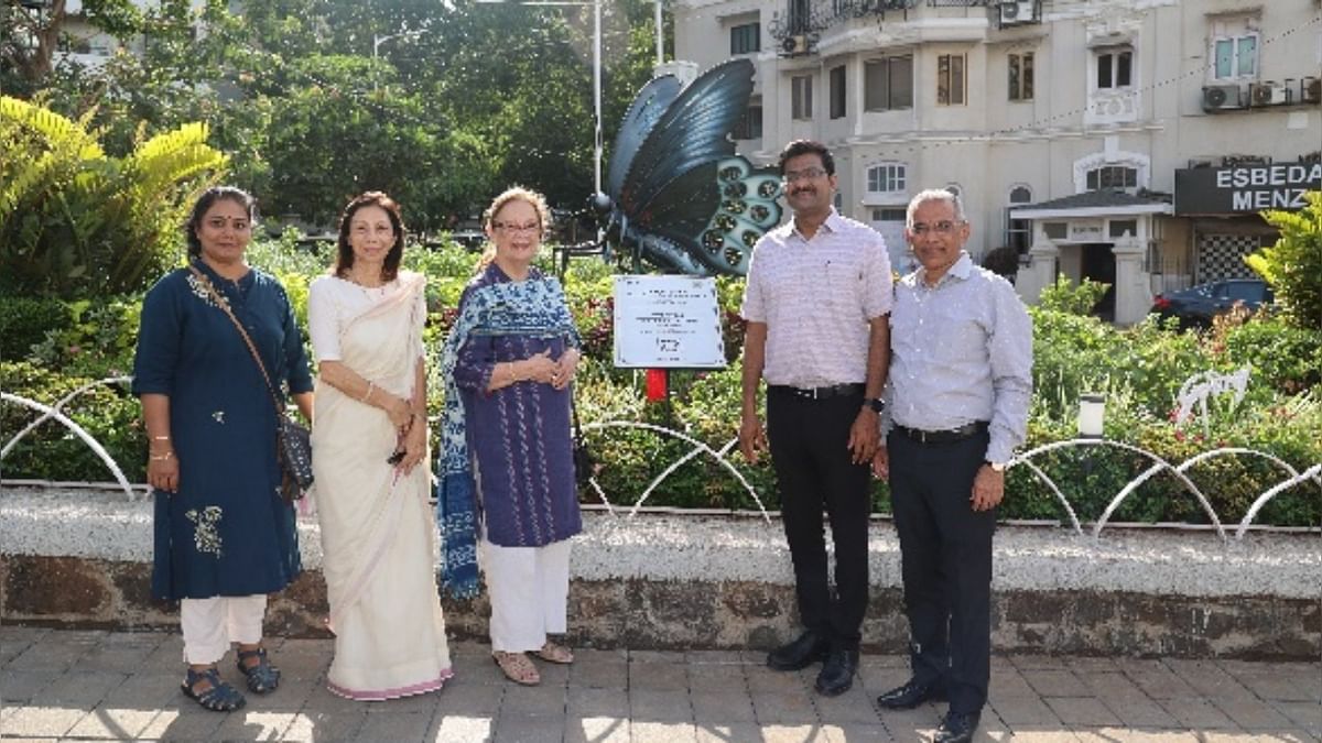 Sculpture of 'Blue Mormon' butterfly installed in Mumbai's Tardeo