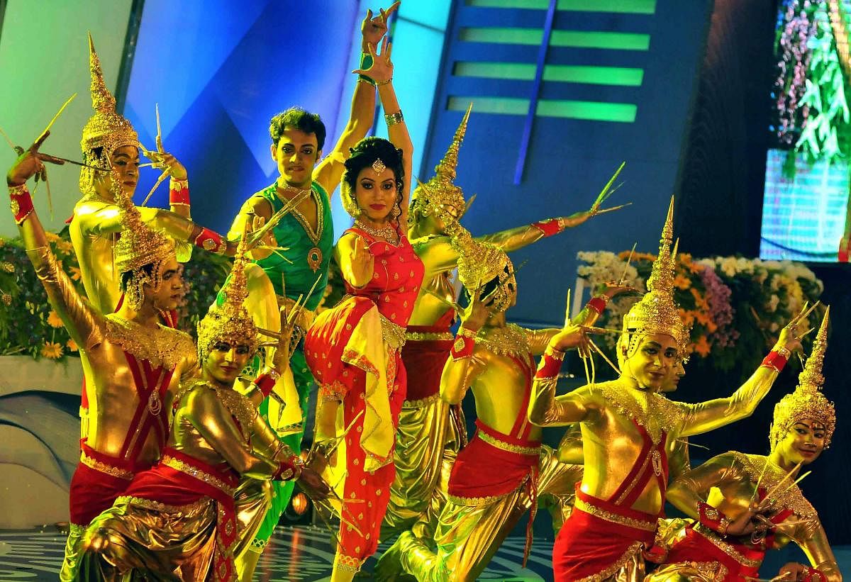 Dancers perform during the inauguration of Cable TV Summit-2018, at Netaji Indoor Stadium in Kolkata on Friday. PTI Photo