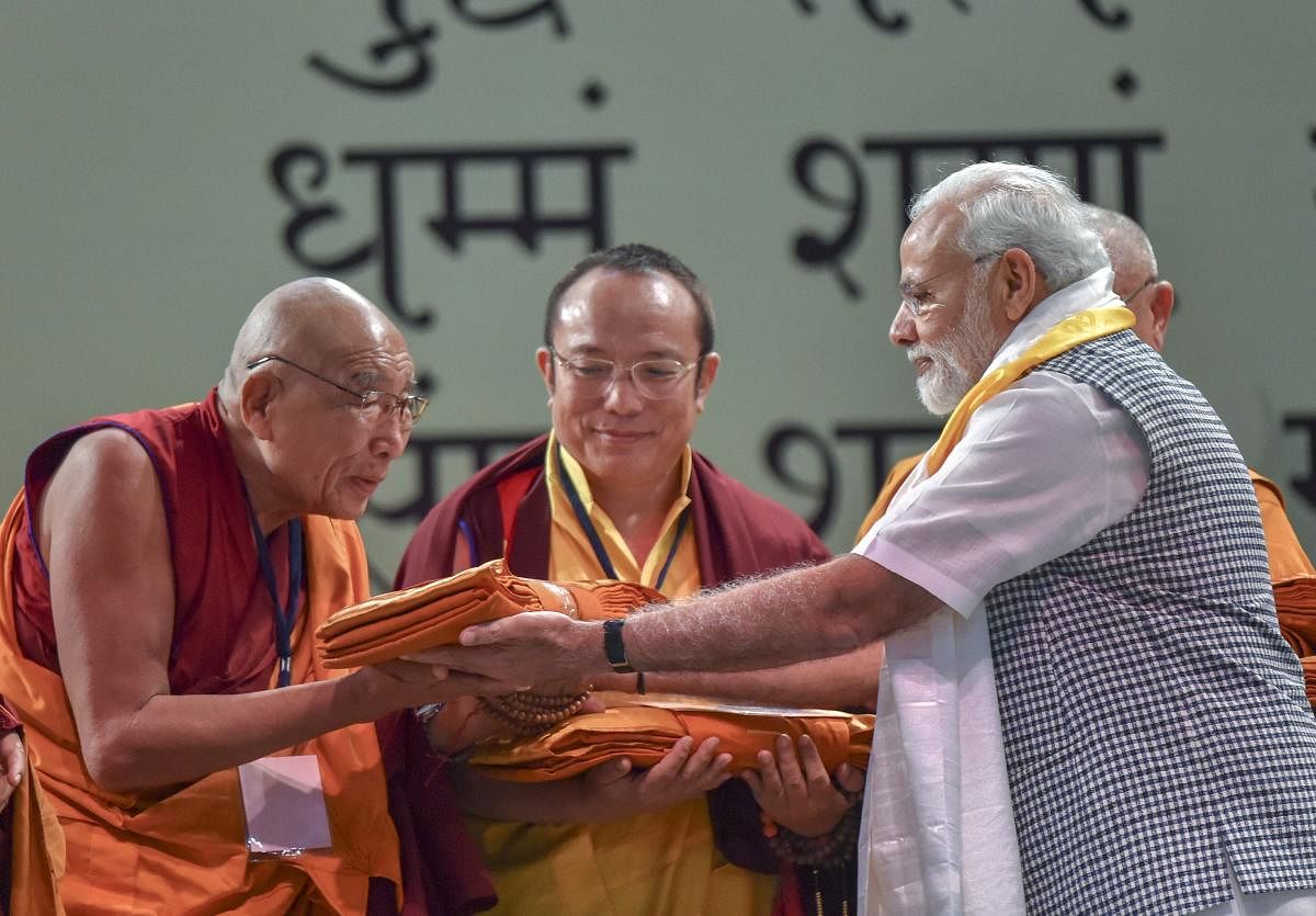 Prime Minister Narendra Modi launches Buddha Jayanti celebrations organised by the Ministry of Culture in collaboration with the International Buddhist Confederation (IBC) in New Delhi on Monday. PTI Photo