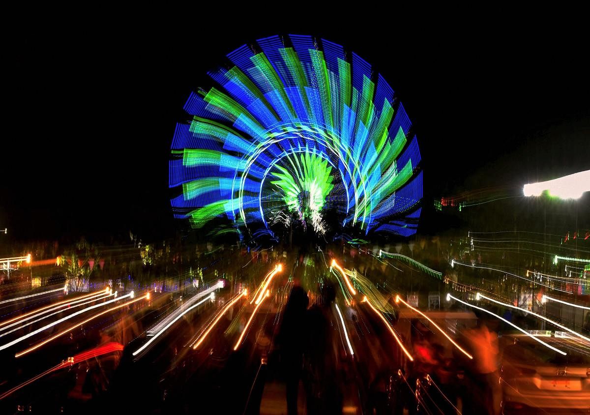A colourful display of lights during Malwa Utsav 2018 in Indore on late Saturday. Artists from different parts of the country charm the cities of Indore and Ujjain from 2nd May to 8th May 2018 during the five-day festival. PTI