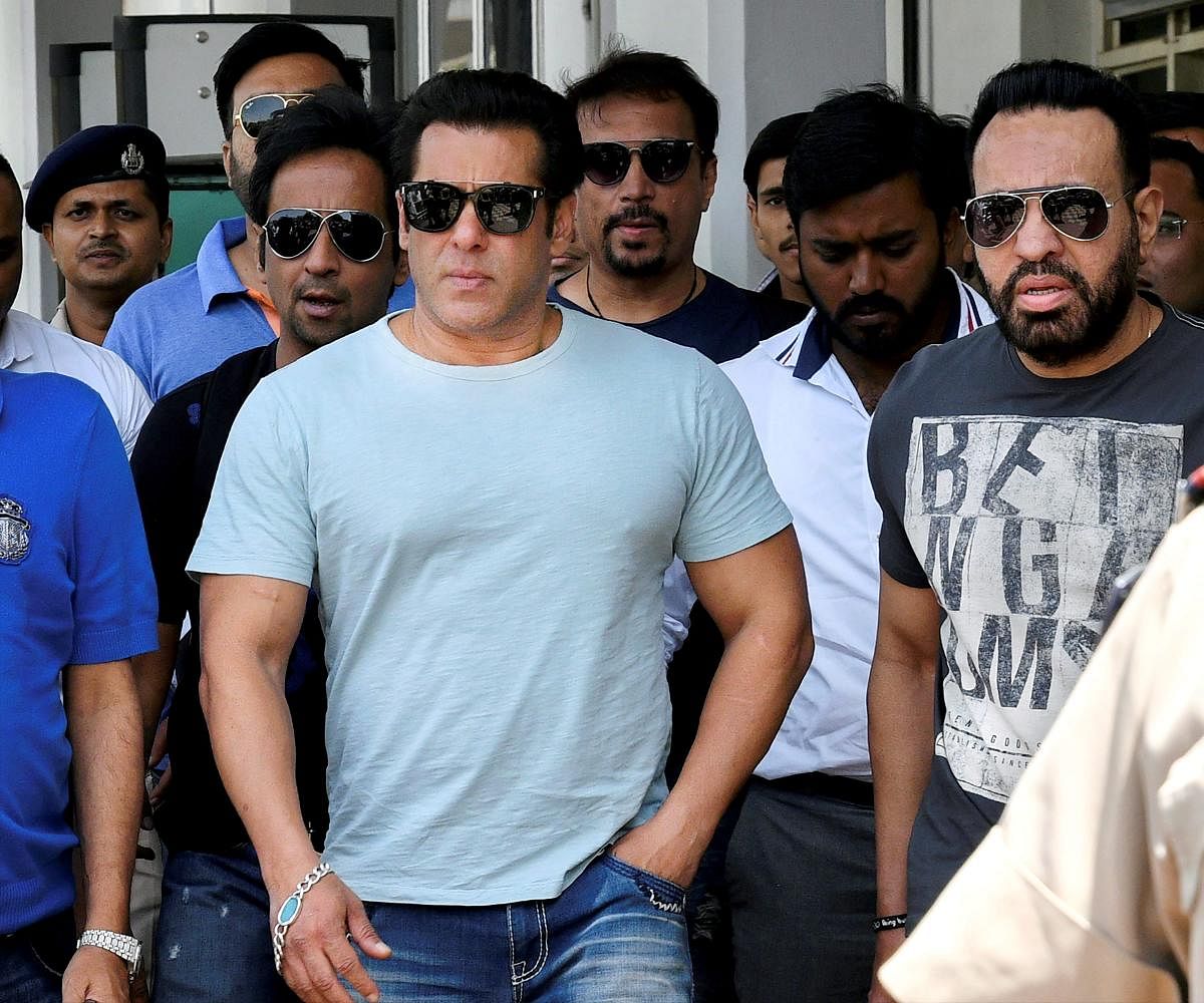 Bollywood actor Salman Khan arrives at Jodhpur airport on Sunday to appear before the Jodhpur court for a hearing in the Black Buck hunting case which will be on Monday. PTI