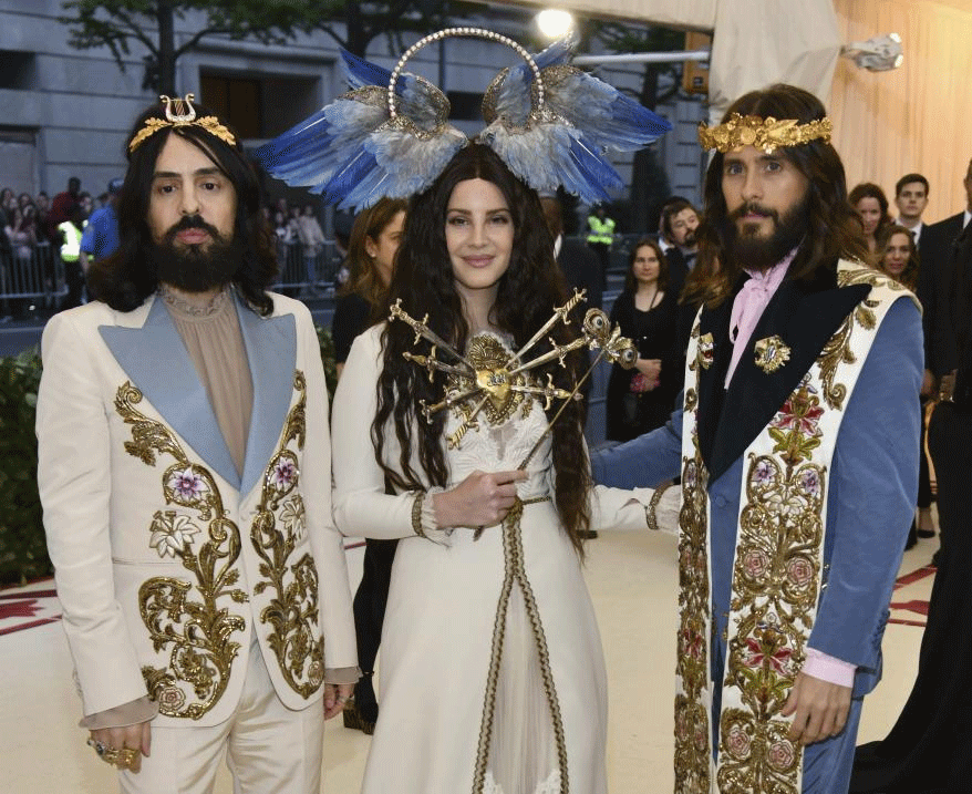 Alessandro Michele, from left, Lana Del Rey and Jared Leto attend The Metropolitan Museum of Art's Costume Institute benefit gala celebrating the opening of the Heavenly Bodies: Fashion and the Catholic Imagination exhibition on Monday, May 7, 2018, in New York. AP/PTI Photo