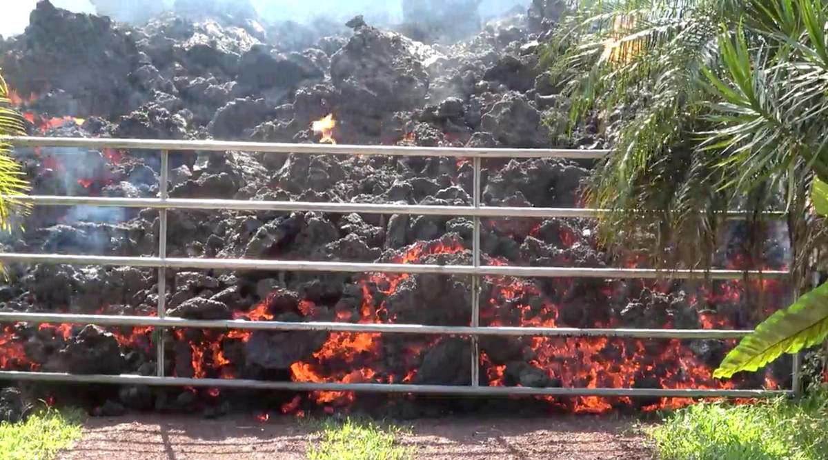 Lava advances towards a metal barrier in Puna, Hawaii, U.S. Reuters photo