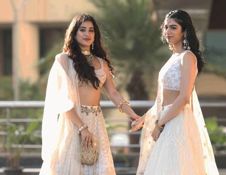 Film producer Boney Kapoor's daughters Janhvi and Khushi arrives to attend the sangeet ceremony of actress Sonam Kapoor at Bandra Kurla Complex in Mumbai on Monday. PTI Photo