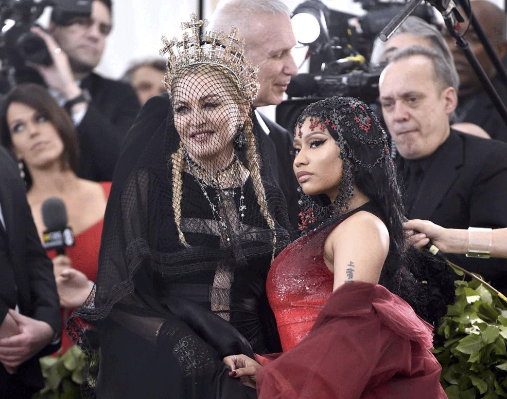 Madonna, left, and Nicki Minaj attend The Metropolitan Museum of Art's Costume Institute benefit gala celebrating the opening of the Heavenly Bodies: Fashion and the Catholic Imagination exhibition on Monday, May 7, 2018, in New York. AP/PTI photo