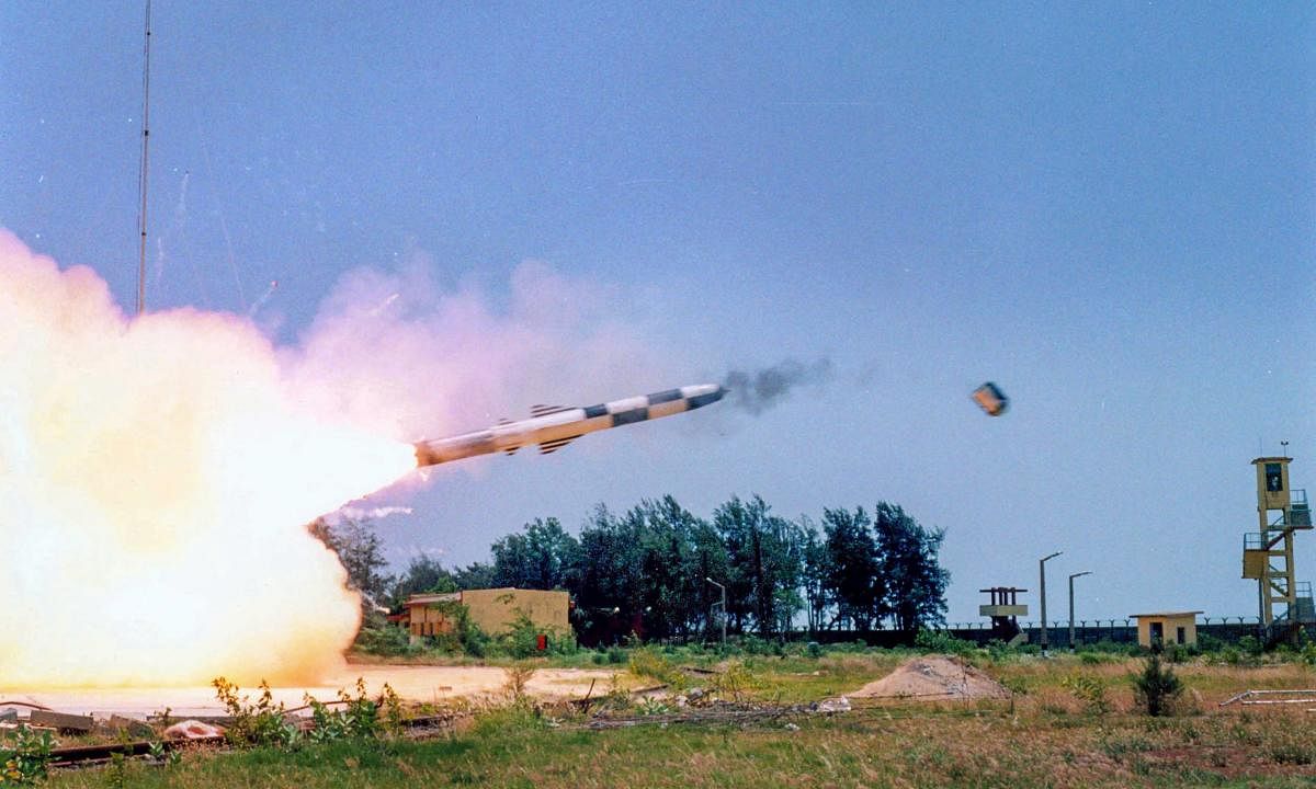 BrahMos, supersonic cruise missile successfully test fired as part of service life extension program, from the Integrated Test Range (ITR), in Balasore, on Monday. PTI Photo