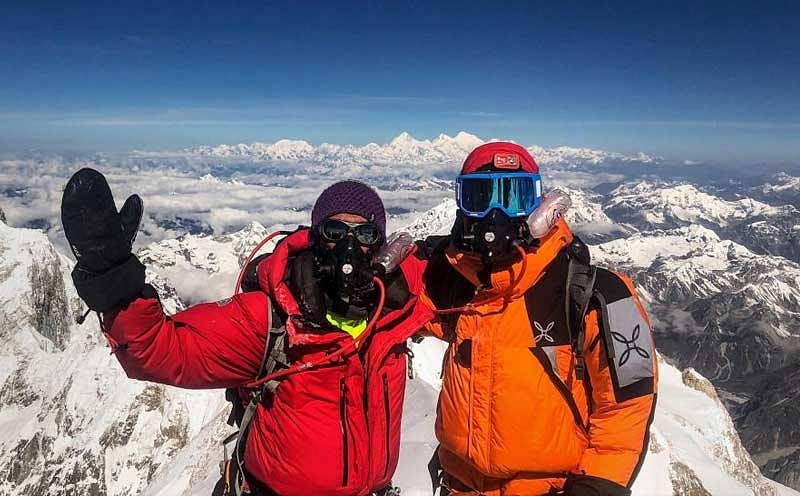 Kanchenjunga: Noida-based mountaineer Arjun Vajpai (left) and his friend Alex after summitting Kanchenjunga, the third highest mountain in the world. (PTI Photo)