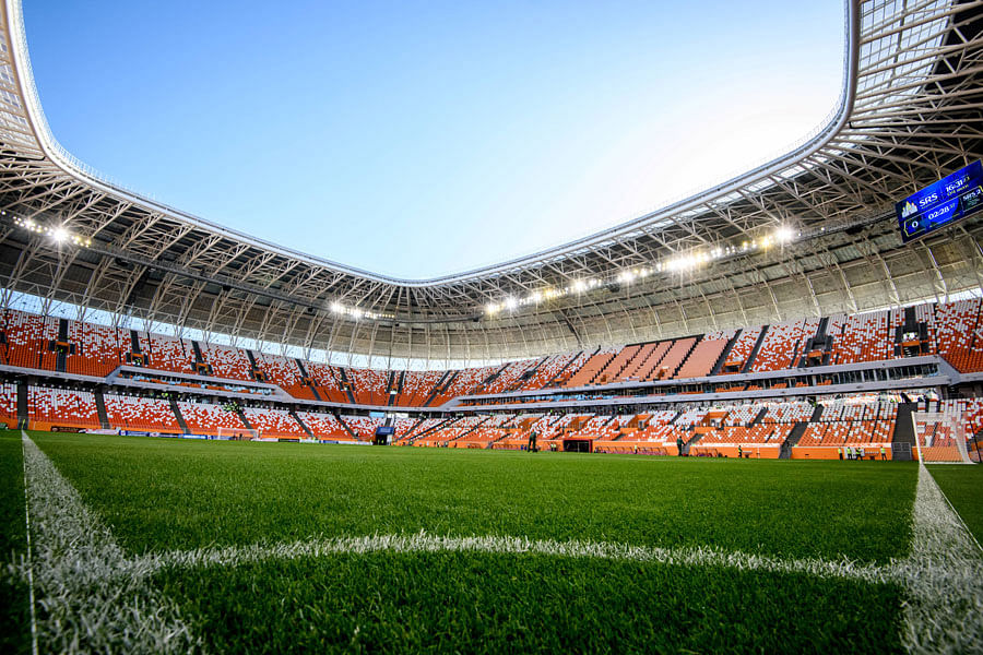 A view of the pitch and the stands of Mordovia Arena in Saransk. The 44,000-seater stadium will host four World Cup matches. Source: Mladen ANTONOV / AFP
