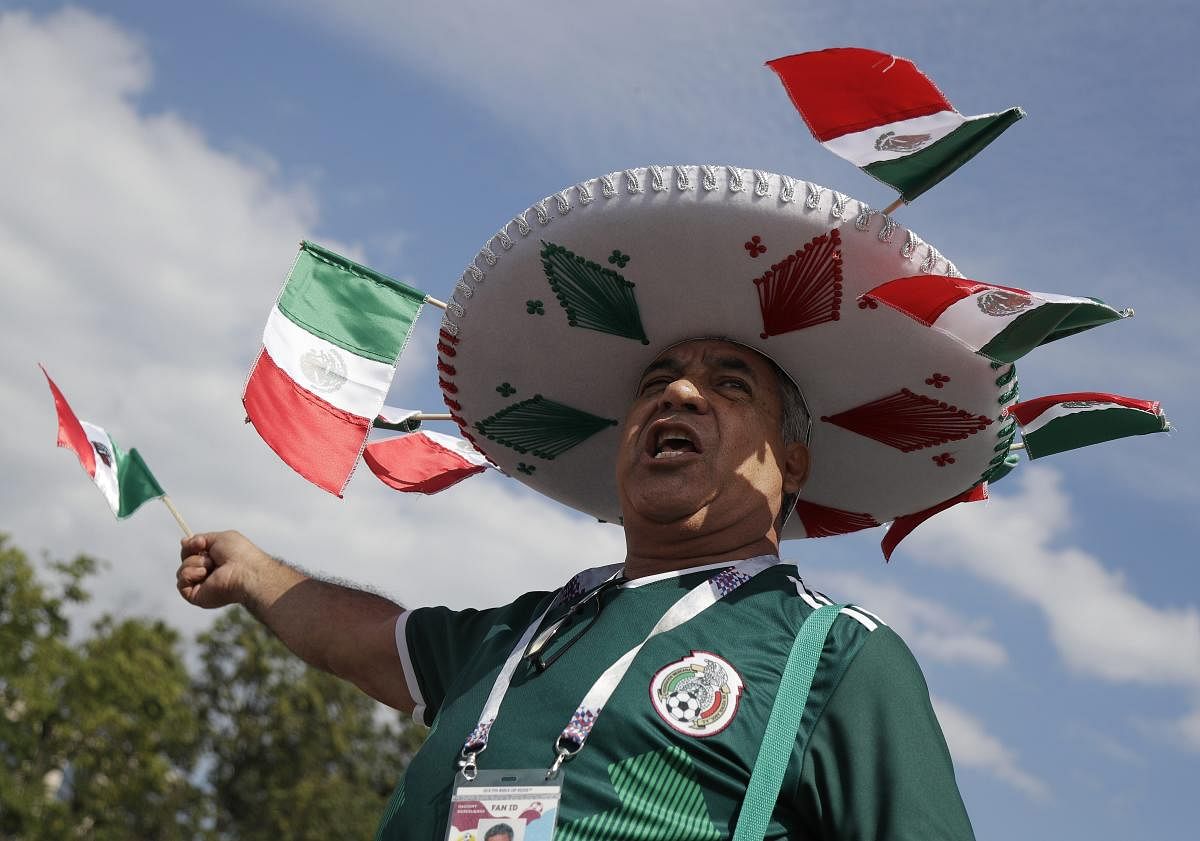 A Mexican soccer supporters cheers ahead of the group F match between Germany and Mexico at the 2018 soccer World Cup in the Luzhniki Stadium in Moscow. AP/PTI