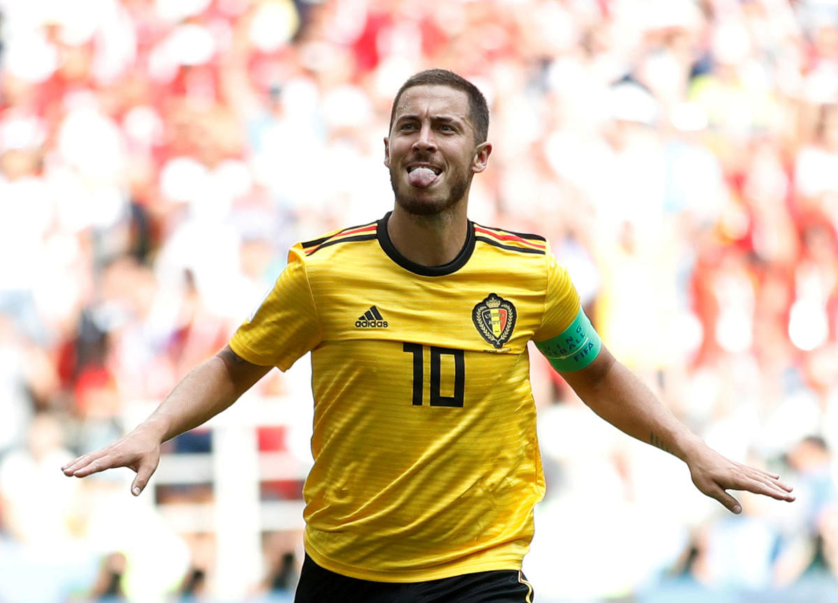 Belgium's Eden Hazard celebrates after scoring his second goal against Tunisia on Saturday. Reuters