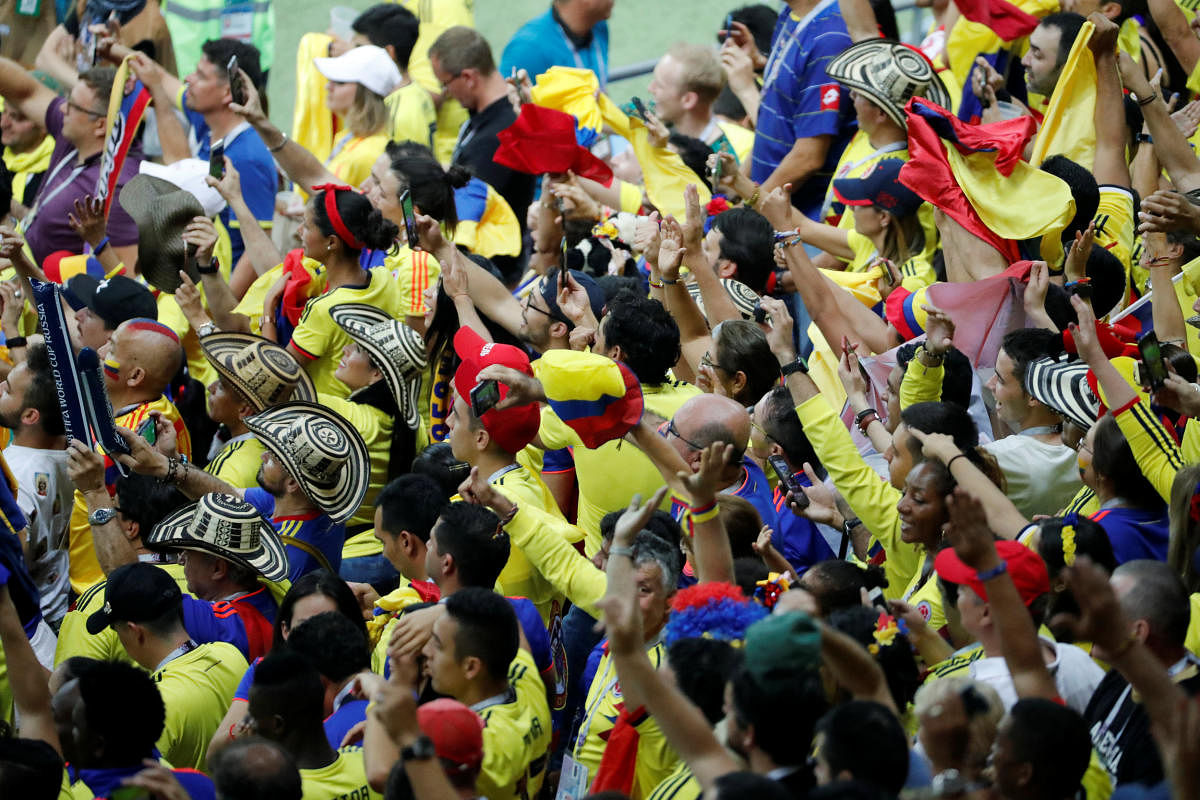 World Cup - Group H - Poland vs Colombia - Kazan Arena, Kazan, Russia - June 24, 2018 Colombia fans celebrate after the match. Reuters