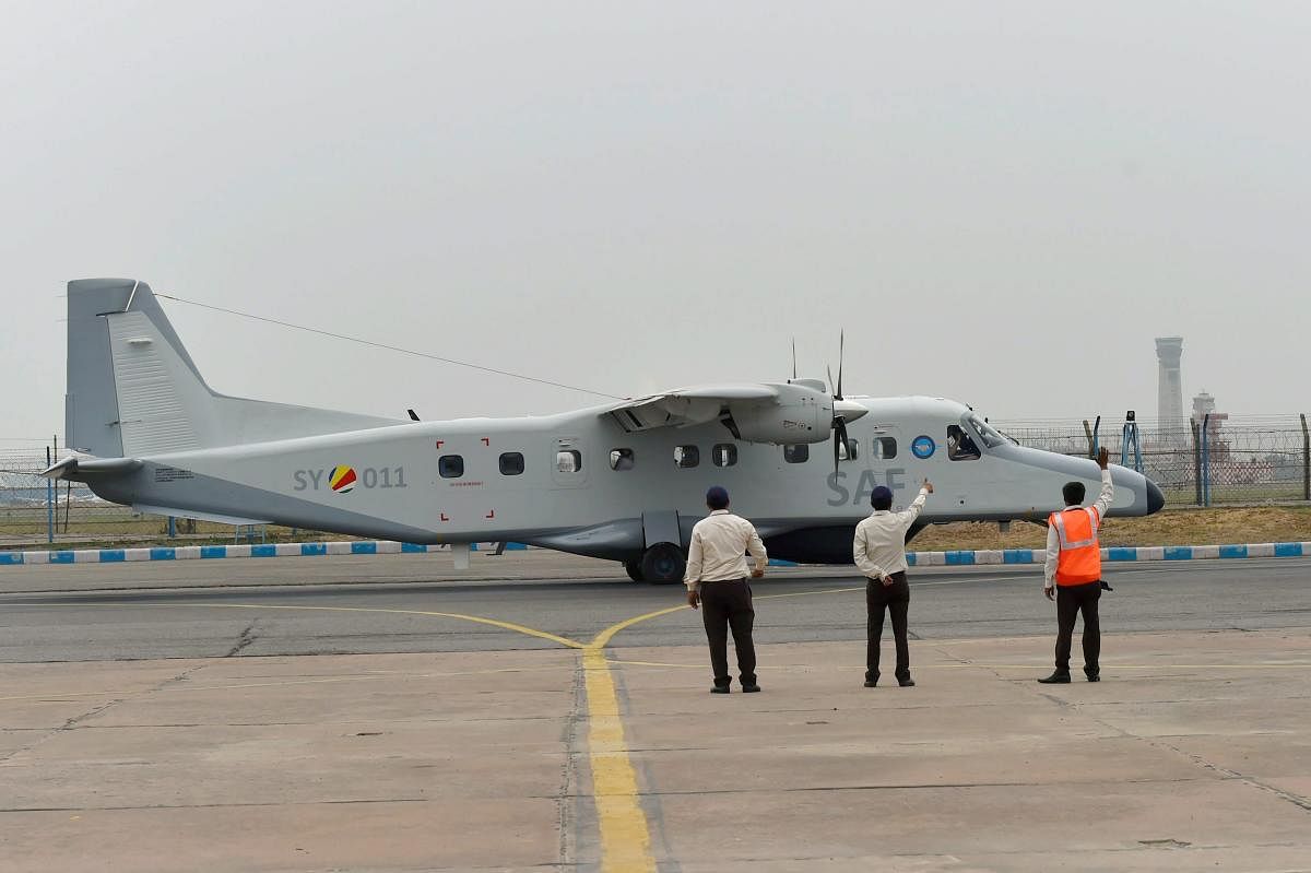A Dornier aircraft ready to take off after it was handed over to Seychelles by India, at Palam Technical Area, in New Delhi on Tuesday, June 26, 2018. PTI