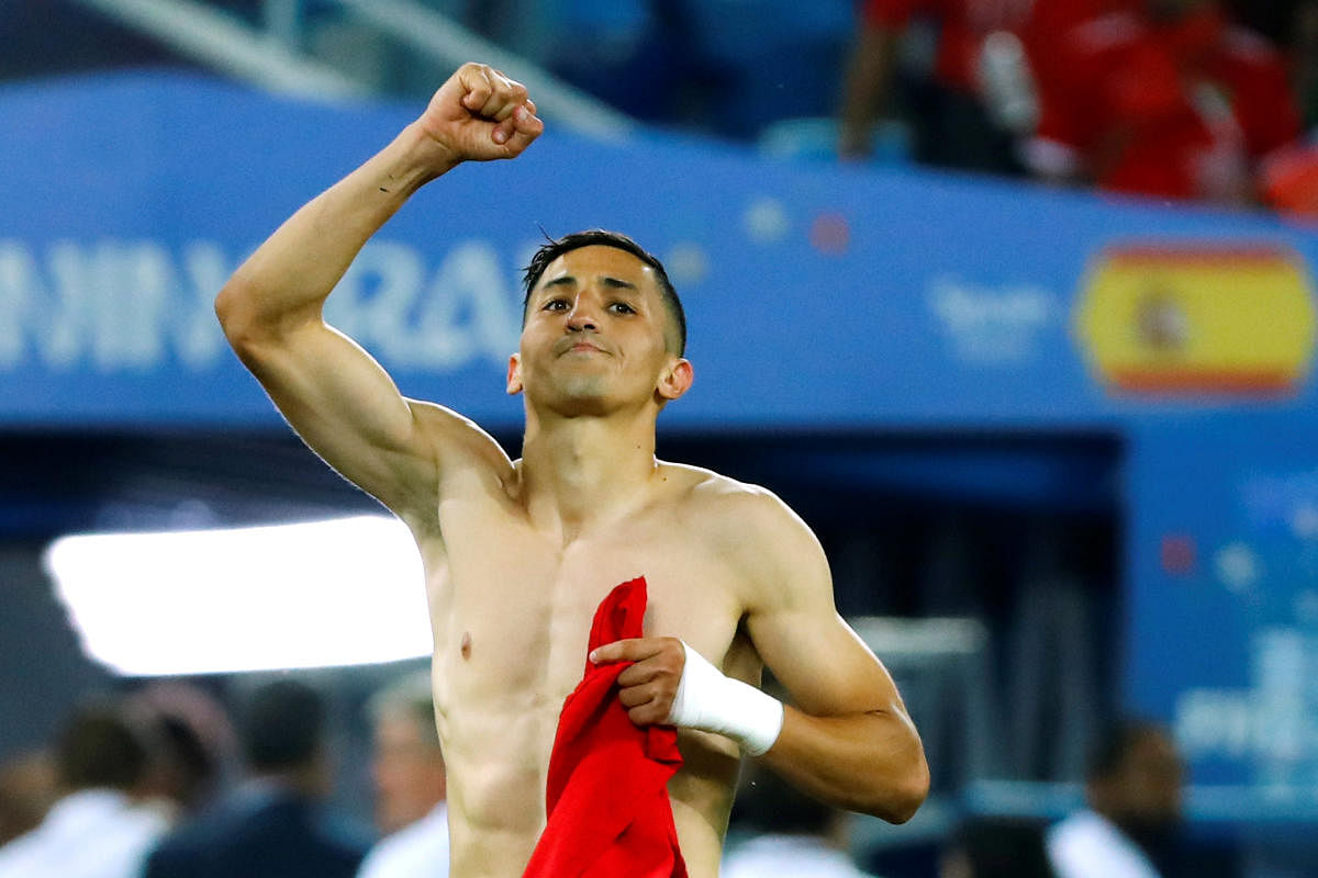 World Cup - Group B - Spain vs Morocco - Kaliningrad Stadium, Kaliningrad, Russia - June 25, 2018 Morocco's Faycal Fajr salutes their fans after the match. Reuters