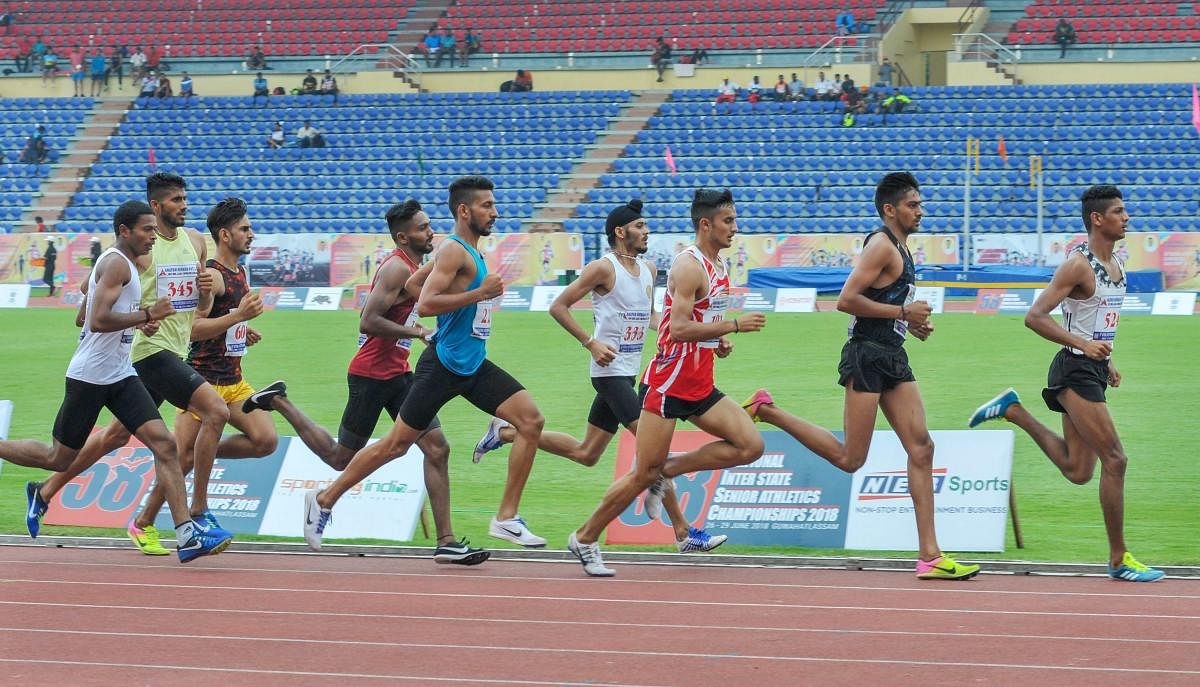 Participants at the heat event of 800 mt run during the 58th National Inter-State Senior Athletics Championship 2018, at Indira Gandhi Athletic Stadium in Guwahati on Tuesday, June 26, 2018. PTI