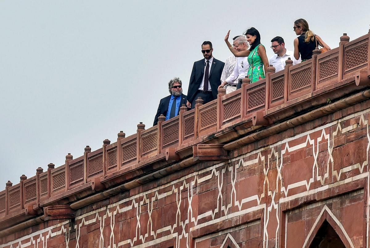 US envoy to the UN Nikki Haley waves during a visit to Humayun's Tomb, in New Delhi on Wednesday, June 27, 2018. PTI
