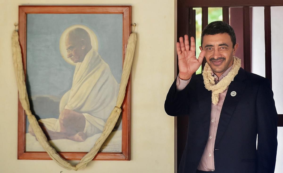 UAE's Foreign Minister Sheikh Abdullah Bin Zayed Al Nahyan during a visit to Gandhi Ashram, in Ahmedabad on Wednesday, June 27, 2018. PTI