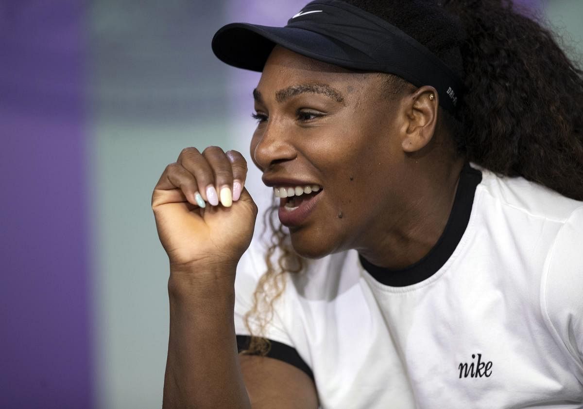 US tennis player Serena Williams reacts, during a press conference ahead of the Wimbledon Tennis Championships in London, Sunday July 1, 2018. AP/PTI