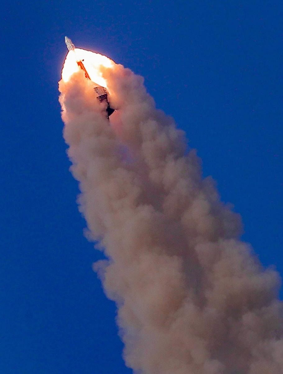 Indian Space Research Organisation (ISRO) successfully launched its Crew Escape System Technology Demonstrator from Satish Dhawan Space Centre in Sriharikota on Thursday, July 05, 2018. The space agency tested its crew escape system for an emergency escape measure designed to quickly pull the crew module along with the astronauts to a safe distance from the launch vehicle in the event of a launch abort. (ISRO Photo via PTI)