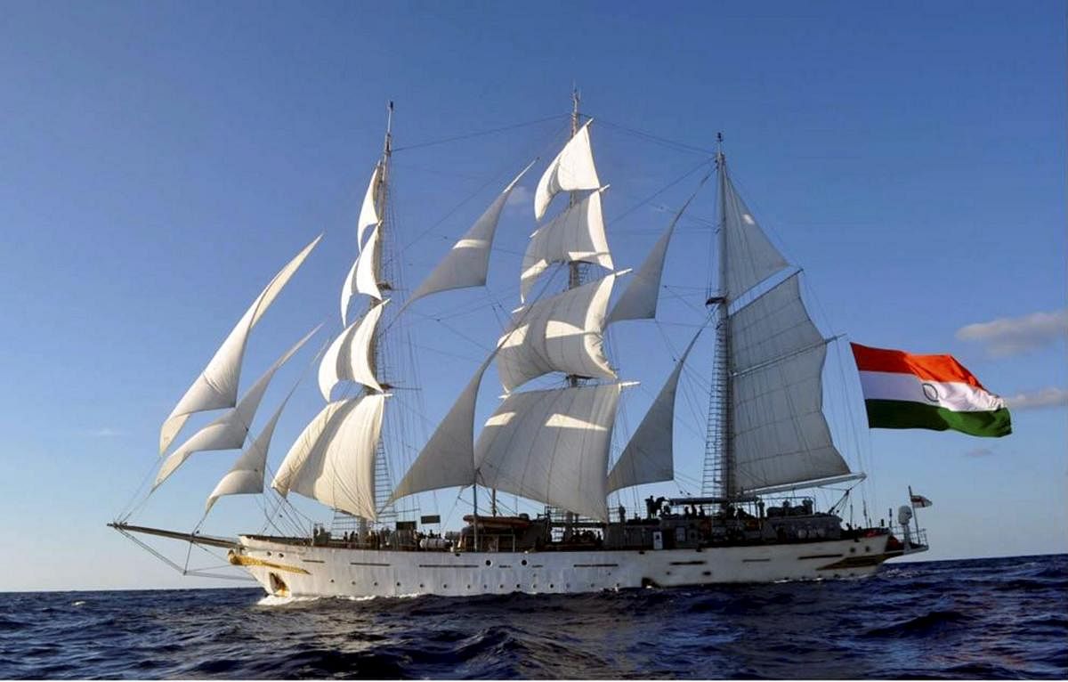 India’s INS Tarangini sails as a participant in the Tall Ships Races from the UK’s Sunderland port on Saturday, July 14, 2018. The ship is on a Lokayan-18 voyage, which will take in 15 ports across 13 countries, and Sunderland marked the seventh, from where it set off for the annual races along with 13 other ships from the UK. (PTI Photo)