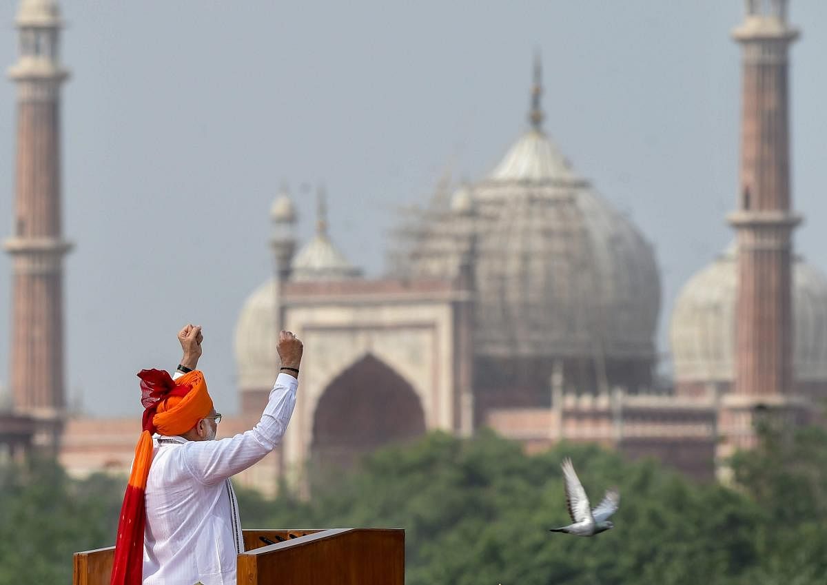 Prime Minister Narendra Modi addresses the nation from the ramparts of the historic Red Fort on the occasion of 72nd Independence Day, in New Delhi on Wednesday, August 15, 2018. (PTI Photo)