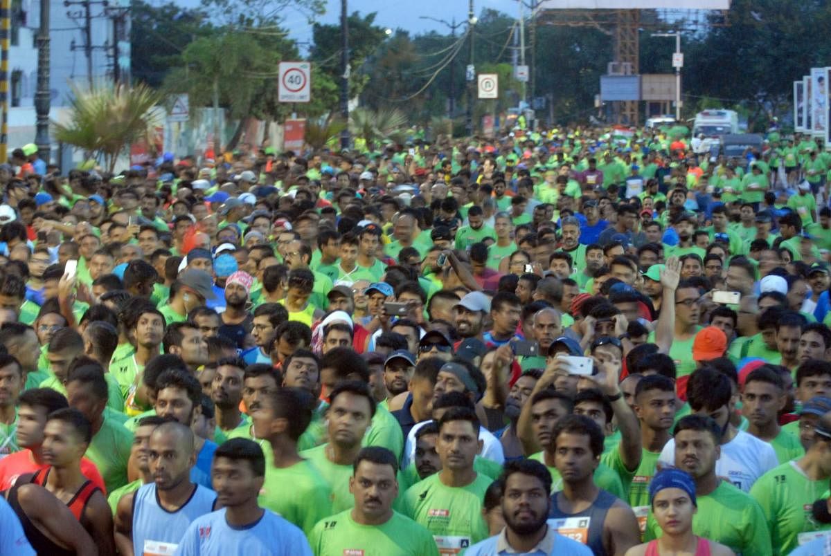 Participants of 10k Marathon run, in Hyderabad on Sunday, Aug 26, 2018.