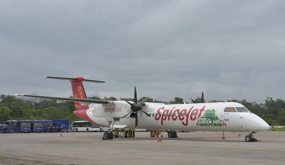 The country's first biofuel spiceJet plane before taking off from Jolly Grant airport in Dehradun on Monday, Aug 27, 2018. PTI