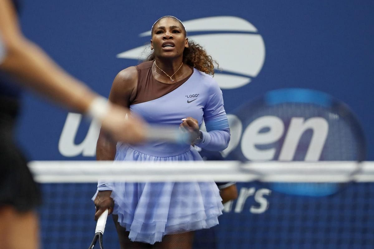 Serena Williams, of the United States, reacts after defeating Kaia Kanepi, of Estonia, 6-0, 4-6, 6-3 during the fourth round of the U.S. Open tennis tournament, Sunday, Sept. 2, 2018, in New York. AP/PTI