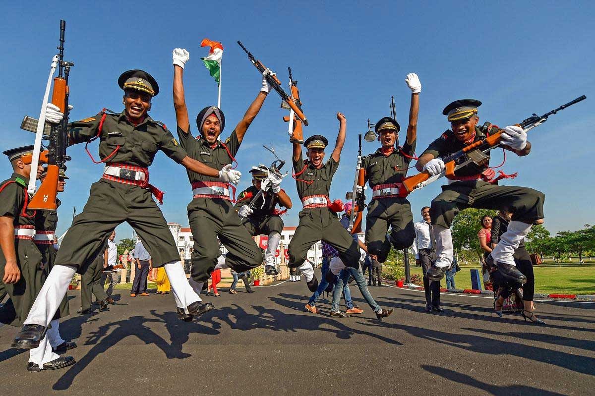 Cadets celebrate after a passing-out parade at Officers Training Academy (OTA) in Chennai, Saturday, Sept 8, 2018. (PTI Photo)