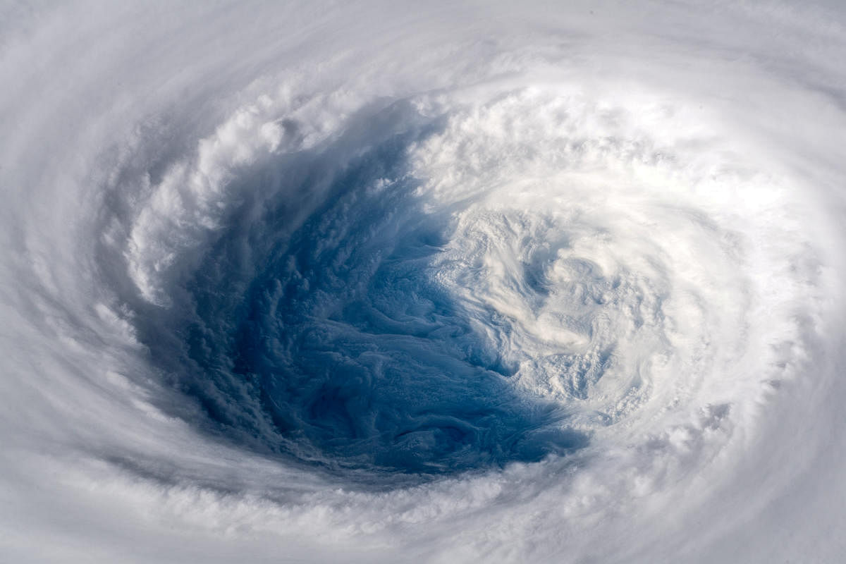Super typhoon Trami is seen from the International Space Station as it moves in the direction of Japan, September 25, 2018 in this image obtained from social media on September 26, 2018. ESA/NASA-A.Gerst/via REUTERS