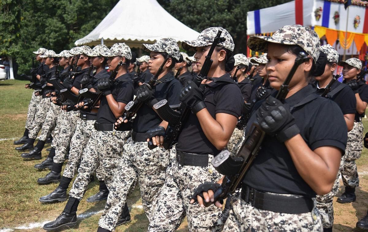 Assam police women commandos take part in Assam Police Day 2018 at 4th APBN Head Quater, Kahilipara, in Guwahati. (PTI Photo)