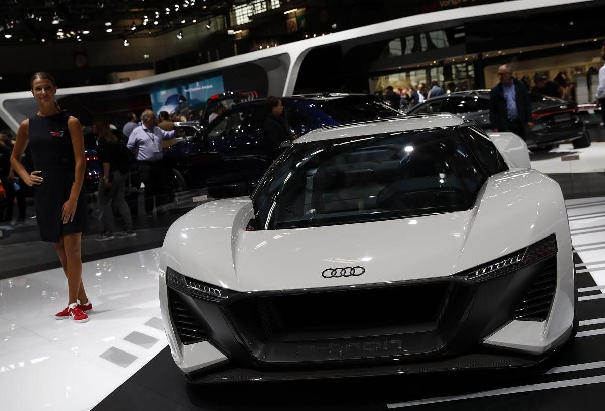 An Audi e-tron 55 PB 18 is on display at the Auto show in Paris, France, Wednesday, Oct. 3, 2018, 2018. (AP/PTI Photo)