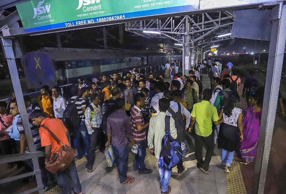 Passengers at a platform at Santragachi Station where a stampede took place, in Howrah district of West Bengal. PTI Photo