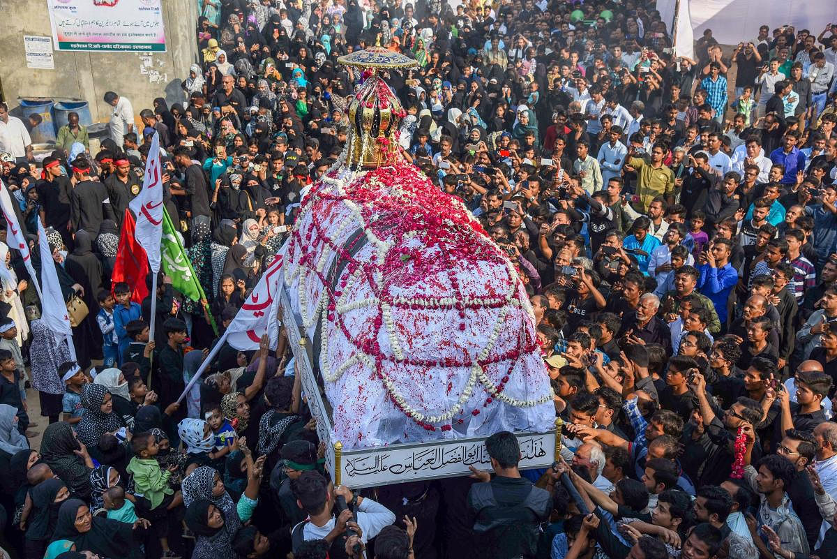 Shia Muslims take part in '72 Taboot' procession during Muharram, in Allahabad, Friday, Nov 02, 2018. (PTI Photo)